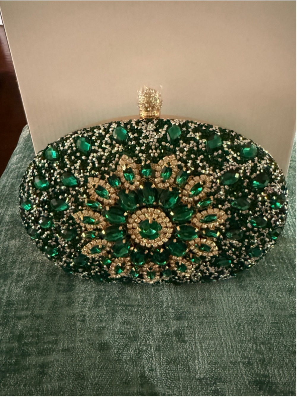 Women's Ramla Rhinestone Clutch Bag Green and Gold - Picture 4 of 6